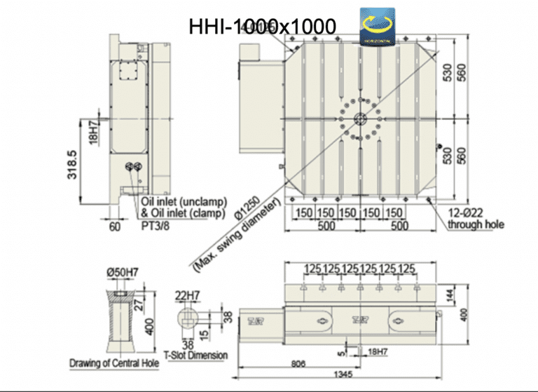 Горизонтальный поворотный индексный стол с ЧПУ TJR HHI-1000x1000